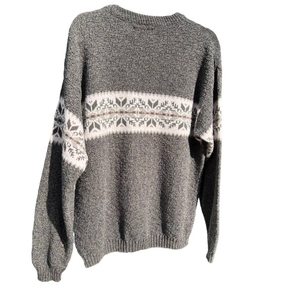 Alps Mens Vintage Gray Crewneck Sweater Nordic‎ Fair Isle Pattern Size L Made in - Picture 2 of 6